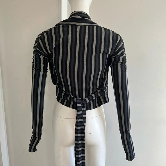 Antonio Marras Wrap Stripped Long Sleeve V-neck Black top Sz IT 42 US 6 - Picture 3 of 7